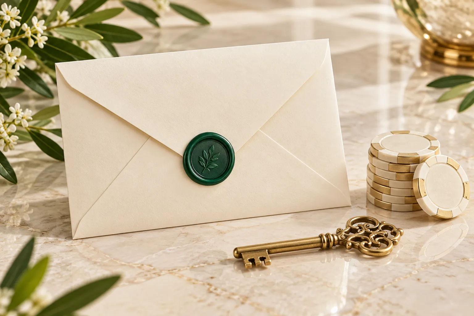 Mr Green bonus code guide with sealed offer envelope and tokens