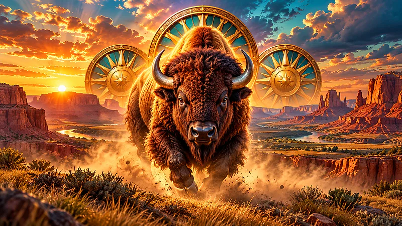 Buffalo Cash Wheels casino slot themed artwork